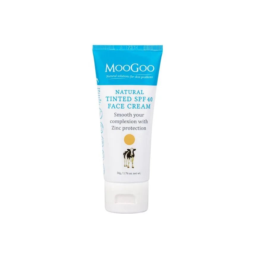MooGoo Tinted SPF 40 Face Cream 50g S-MOOth out your complexion with Broad Spectrum protection! This natural cream is perfect for anyone who needs a way to smooth out their skin tone in harsh sunlight whilst protecting their skin with broad spectrum SPF 40. We use Zinc Oxide for sun protection as it acts as a physical barrier on the skin reflecting UVA ad UVB rays away from the skin.