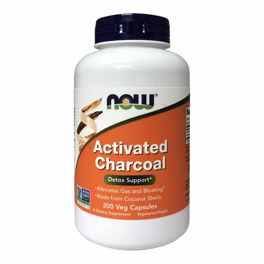 NOW Foods Activated Charcoal 280mg 200 Veg Caps What is Activated Charcoal?  Activated charcoal powder is made from coconut shells and has been traditionally used to support healthy digestive function. Its porous texture gives it the ability to attract and trap toxins that are typically present in the GI tract and carry them out of the body. Activated charcoal can also help to alleviate uncomfortable gas and bloating caused by gas-producing foods.