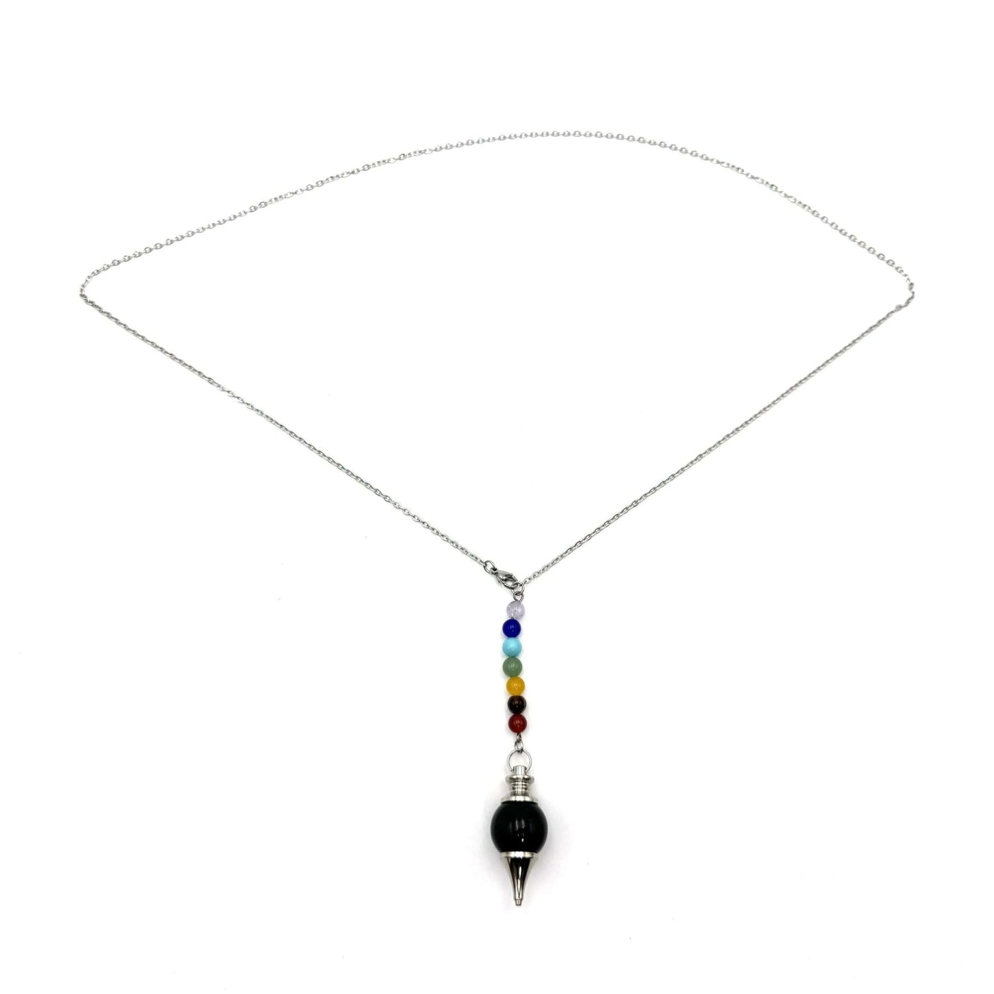 Pendulum Necklace Black Obsidian with Chakra Beads - MarshallsHealthShop