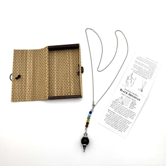 Pendulum Necklace Black Obsidian with Chakra Beads - MarshallsHealthShop