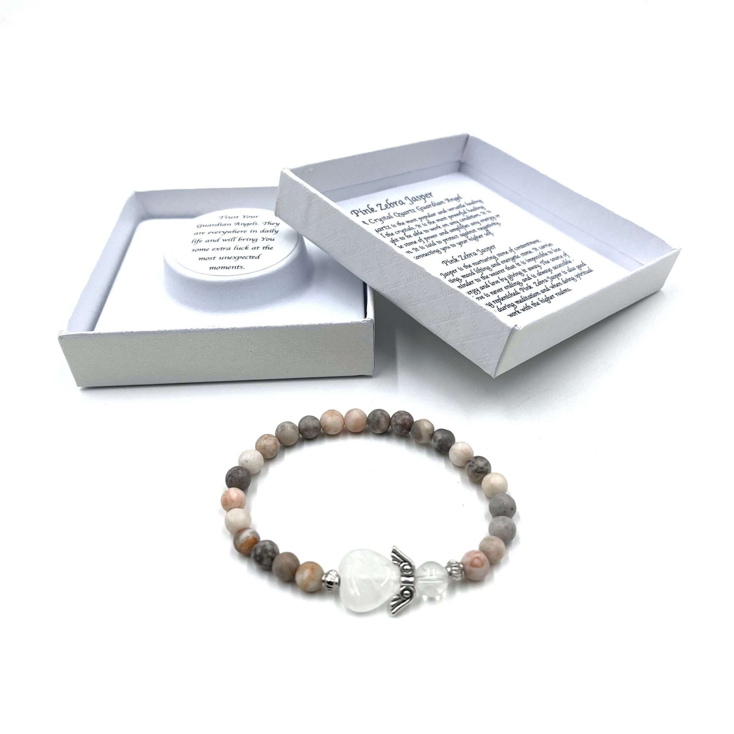 Pink Zebra Jasper Crystal Heart Guardian Angel Bracelet - MarshallsHealthShop