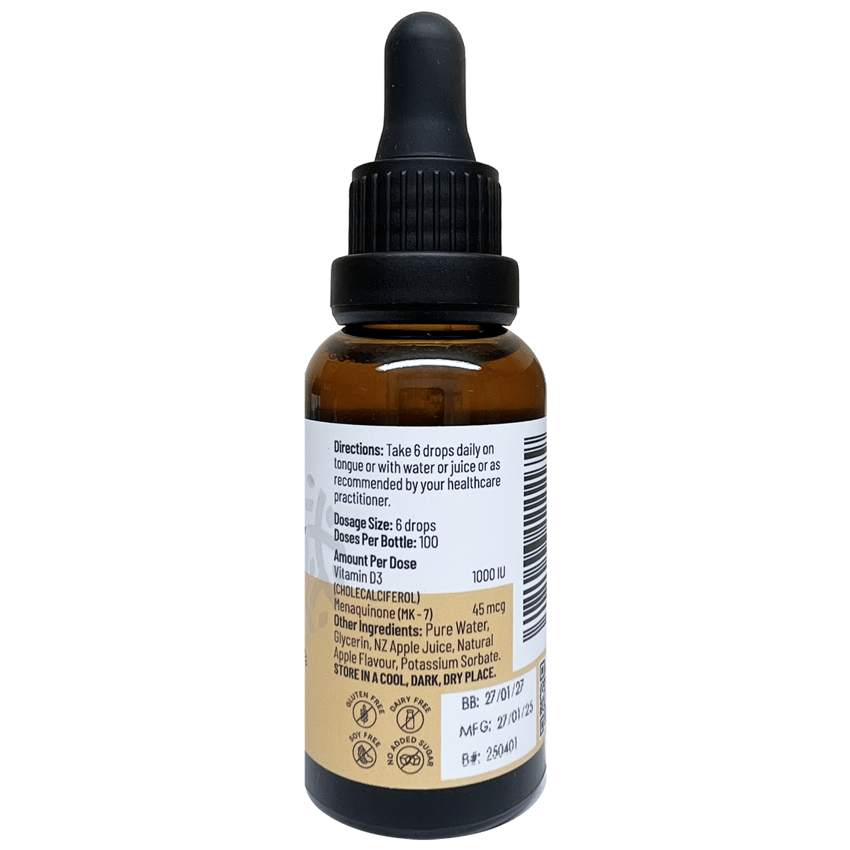 Pure Vitality Vitamin D3 with K2 Drops 30ml - 1st Stop Marshall's Health Shop, Gift Shop! - Heath and Natural Therapy New Brighton Christchurch - Naturopath