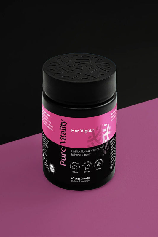 Pure Vitality's Her Vigour 60 Vege Caps - 1st Stop Marshall's Health Shop, Gift Shop! - Heath and Natural Therapy New Brighton Christchurch - Naturopath