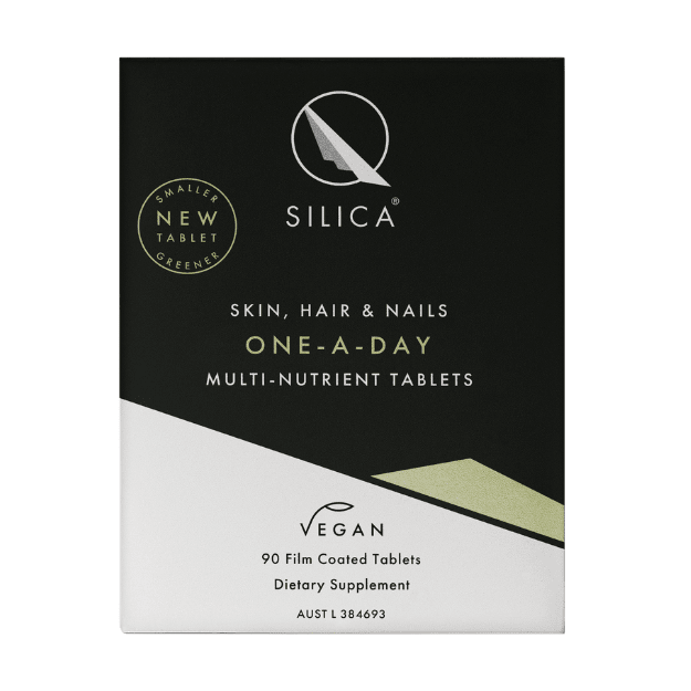 Qsilica One-A-Day Silica Hair Skin Nail 90 tabs Qsilica Skin, Hair & Nails One-A-Day multi-nutrient tablets contains colloidal silica, biotin, zinc and selenium in a convenient once daily supplement. Formulated to nourish from within, Qsilica capsules may support skin health.