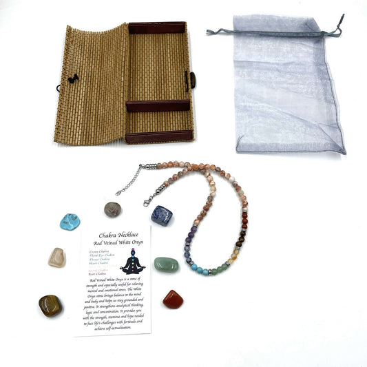 Red Veined White Onyx with Tumbled Stones 45CM - MarshallsHealthShop