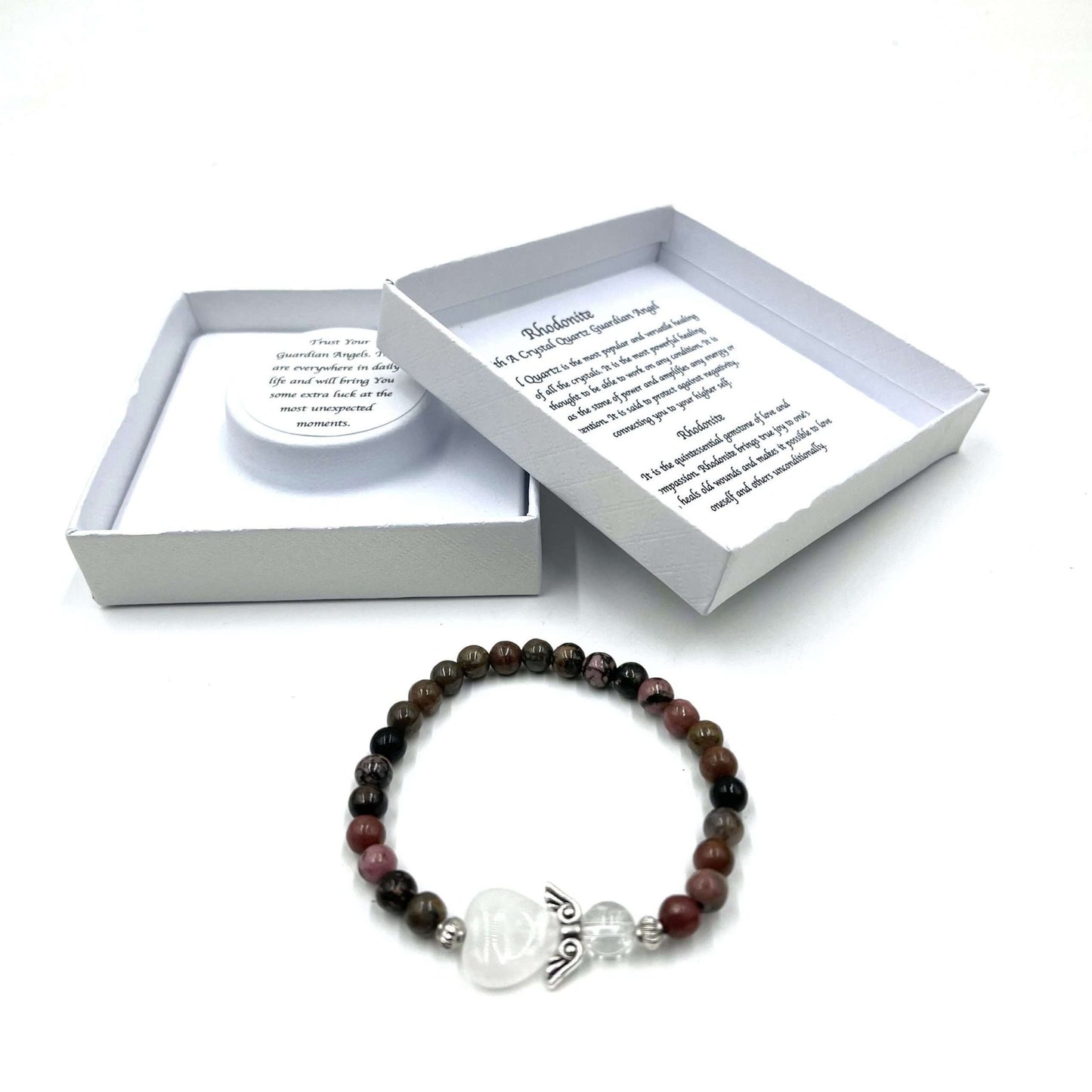 Rhodonite Crystal Heart Guardian Angel Bracelet - MarshallsHealthShop
