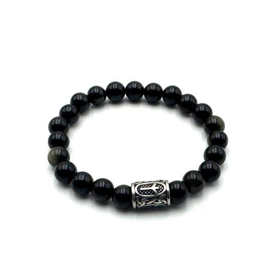 Rune Bracelet Golden Black Obsidian Algiz - MarshallsHealthShop
