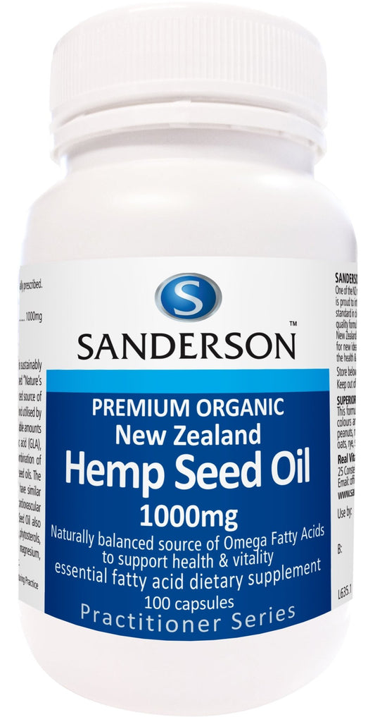 SANDERSON Premium Organic Hemp Seed Oil 1000mg 100 Softgels - 1st Stop Marshall's Health Shop, Gift Shop! - Heath and Natural Therapy New Brighton Christchurch - Naturopath