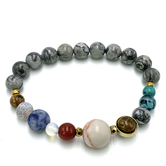 Solar System Bracelet Grey Picasso Jasper - 1st Stop Marshall's Health Shop, Gift Shop! - Heath and Natural Therapy New Brighton Christchurch - Naturopath