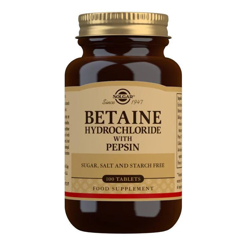 Solgar Betaine Hydrochloride with Pepsin 100 Tablets - 1st Stop Marshall's Health Shop, Gift Shop! - Heath and Natural Therapy New Brighton Christchurch - Naturopath