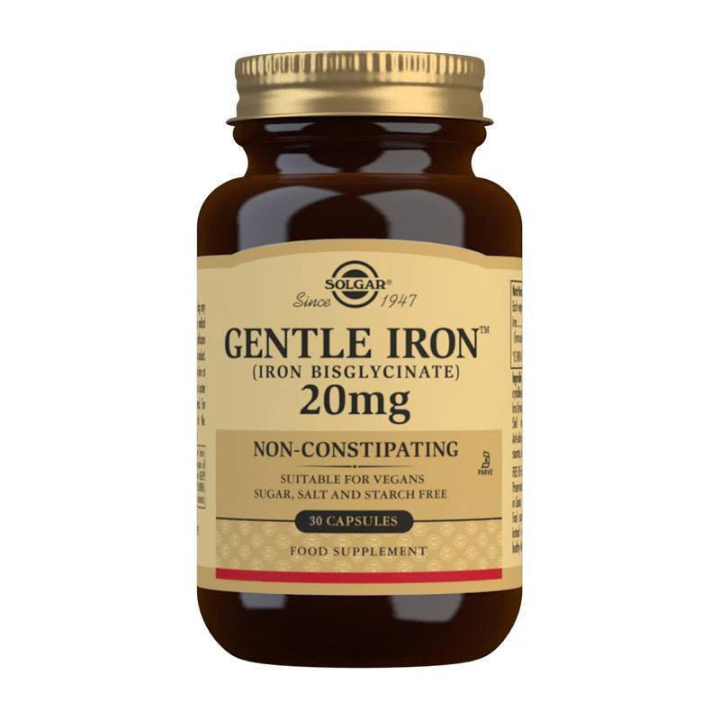 Solgar Gentle Iron (Iron Bisglycinate) 20 mg 30 Vegetable Capsules - 1st Stop Marshall's Health Shop, Gift Shop! - Heath and Natural Therapy New Brighton Christchurch - Naturopath