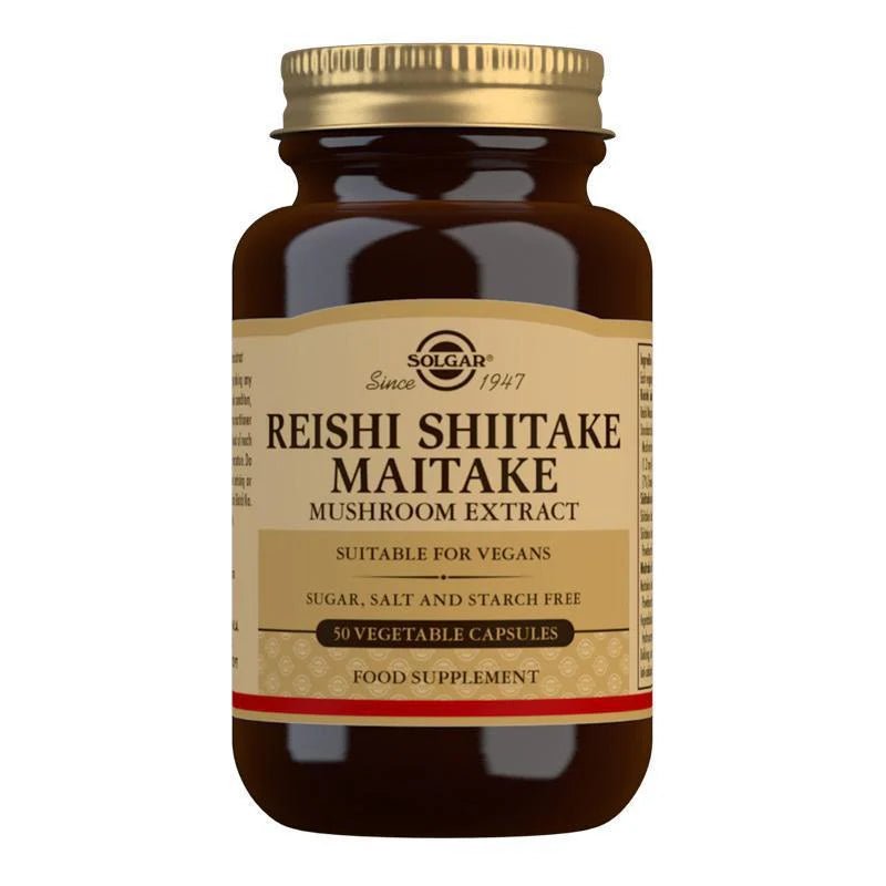 Solgar Reishi Shiitake Maitake Mushroom Extract 50 Veg Caps - 1st Stop Marshall's Health Shop, Gift Shop! - Heath and Natural Therapy New Brighton Christchurch - Naturopath