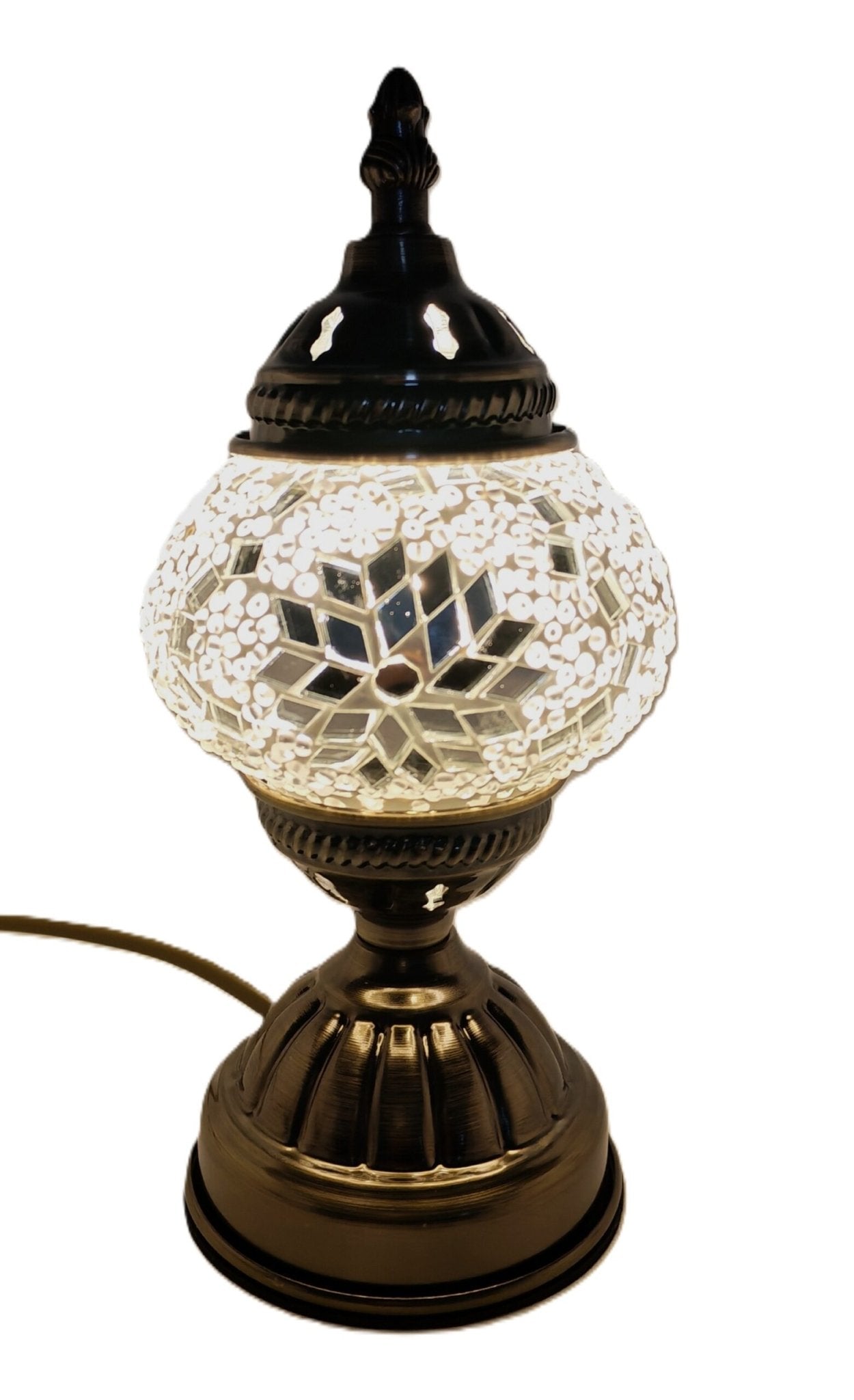 Turkish Mosaic Lamp White and Silver - 1st Stop Marshall's Health Shop, Gift Shop! - Heath and Natural Therapy New Brighton Christchurch - Naturopath