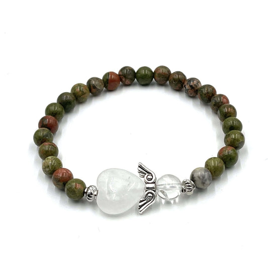 Unakite Crystal Heart Guardian Angel Bracelet - MarshallsHealthShop