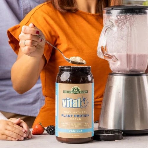 Vital Plant Protein Vanilla 1kg 1st Stop, Marshall's Health Shop! If you’re looking for a protein supplement to help your body function at its best, you can rely on Vital Protein Powder. It contains over 18 amino acids, matching the profile of whey proteins which is unique for a vegetable protein. The protein is extracted from the highest quality European golden peas. This complete protein digests easily without causing bloating.