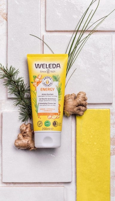 Weleda Aroma Shower Energy 200ml 1st Stop, Marshall's Health Shop!  Stimulating Shower Gel Boost yourself with energy. Inspire your day with the stimulating, 100% natural fragrance of ginger, citronella and cedarwood. Biodegradable formula.