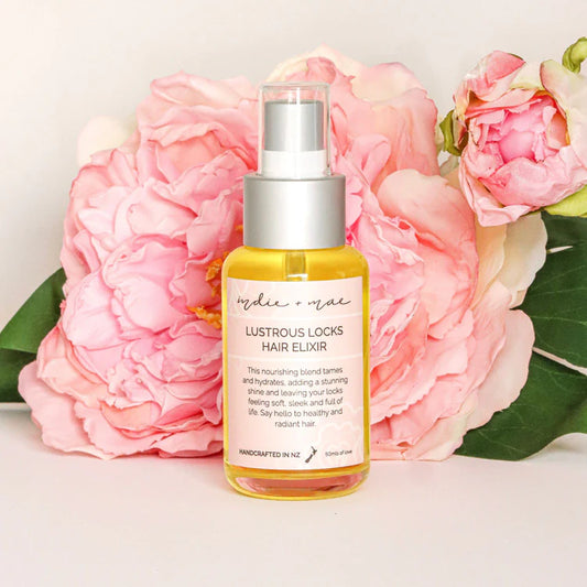 Indie + Mae | Lustrous Locks Hair Elixir
Support healthy hair growth, that shines on, naturally.
The Indie + Mae Lustrous Locks Hair Elixir is your secret to silky and radiant hair. As a result, this lightweight, nutrient-rich blend of botanicals helps tame frizz, smooth split ends, encourages growth and boosts shine. Additionally, you can use it as a finishing oil, a pre-wash treatment or a nourishing boost between washes. Your hair will drink it up.
Lovingly made onsite in New Zealand, as a proud 100%
