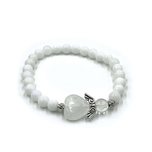 White Jade Crystal Heart Guardian Angel Bracelet - MarshallsHealthShop
