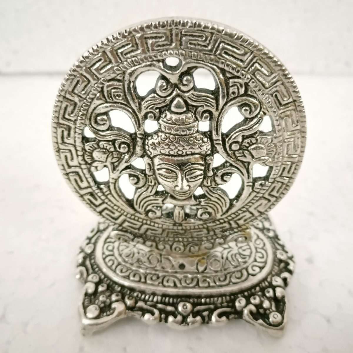 White Metal Round Buddha Head Incense Holder - MarshallsHealthShop