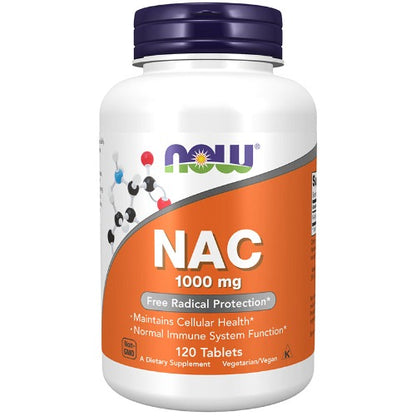 NOW NAC 1000mg 120 Tablets. What is NAC?  N-acetyl cysteine (NAC) is a stable form of the non-essential amino acid cysteine. It is a sulfur-containing amino acid that acts as a stabilizer for the formation of protein structures and promotes the formation of glutathione.  Glutathione is a powerful free radical scavenging compound that also helps to maintain normal, balanced immune system function*. In addition, NAC can help to support healthy brain and neuronal tissues.
