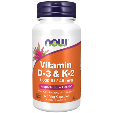 NOW Foods Vitamin D-3 & K-2 120 Veg Capsules  NOW Foods combines two nutrients extensively researched for their contribution to the health of bones, teeth and the cardiovascular system. Vitamin D3 promotes calcium transport and absorption and has an important function within the immune system Vitamin K is critical for the formation of a healthy, strong bone matrix.* Vitamin K's role in arterial health revolves around its ability to support proper calcium metabolism in vascular structures