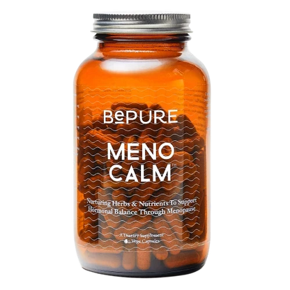 BePure MenoCalm - 30 Day For many women, the words ‘menopause’ and ‘calm’ do not fit in the same sentence. We formulated BePure MenoCalm to change that. Sage Leaf and Black Cohosh are well researched to support menopausal signs such as hot flashes, mood swings, and disrupted sleep; while Ashwagandha works to calm the mind and body. To our perimenopausal, menopausal and postmenopausal community: this one’s for you.