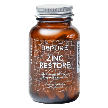 BePure Zinc Restore 60 Caps Zinc is arguably one of the most important nutrients for our health and wellbeing, with the body needing to use it in over 200 enzyme pathways. Zinc picolinate (the kind we use in BePure Zinc Restore) is a highly bioavailable form and supports mental wellbeing, gut health, energy & vitality, hormone health, and digestion. 