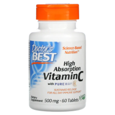 Doctor's Best High Absorption Vitamin C with PureWay-C™ supplies a unique form of the essential nutrient vitamin C that contains vitamin C lipid metabolites. PureWay-C™ has been studied in comparison to several other well-known forms of vitamin C. PureWay-C™ has superior uptake, bioavailability and retention in cells, as well as more potent free radical scavenging capabilities than other forms of vitamin C.