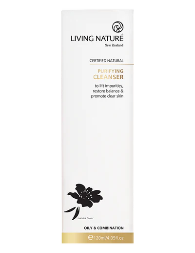 LIVING NATURE PURIFYING CLEANSER Living Nature’s certified natural Purifying Cleanser is a lightly foaming gel to gently cleanse and balance skin.  • Gently cleanses without harsh chemicals • Leaves skin clear and balanced • Suitable for oily and combination skin • Certified natural • Made in New Zealand