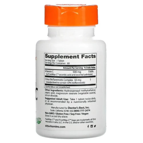 Doctor's Best High Absorption Vitamin C with PureWay-C™ supplies a unique form of the essential nutrient vitamin C that contains vitamin C lipid metabolites. PureWay-C™ has been studied in comparison to several other well-known forms of vitamin C. PureWay-C™ has superior uptake, bioavailability and retention in cells, as well as more potent free radical scavenging capabilities than other forms of vitamin C.