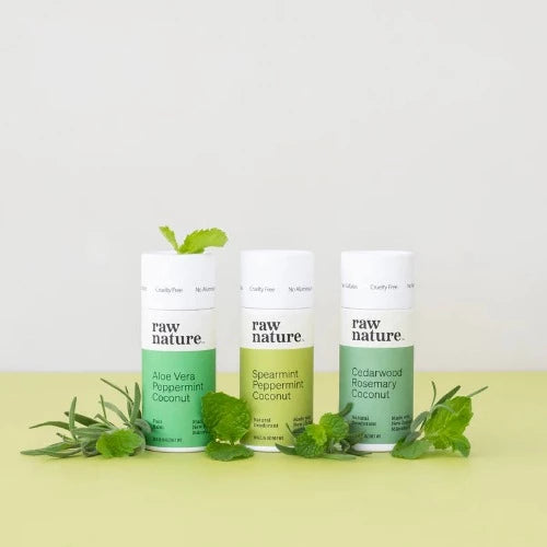 Raw Nature Natural Deodorant - Spearmint + Peppermint Award winning - Stay confident and fresh all day long with this aluminium-free natural deodorant. Its powerful key ingredients work to prevent odour and reduce sweating.