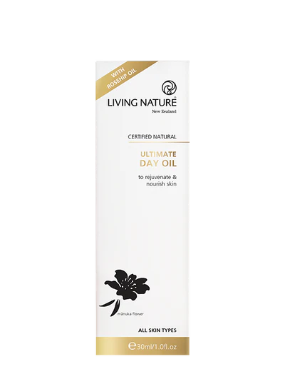 Living Nature's certified natural Ultimate Day Oil is your essential balancing blend, containing the nutrients skin requires to achieve and maintain optimum health. Rosehip and Evening Primrose oils contain essential fatty acids to aid skin regeneration and repair damaged tissue, whilst the calming and rejuvenating properties of dried Calendula flowers infused in Jojoba Oil helps to even out skin tone and promote a healthy youthful glow.