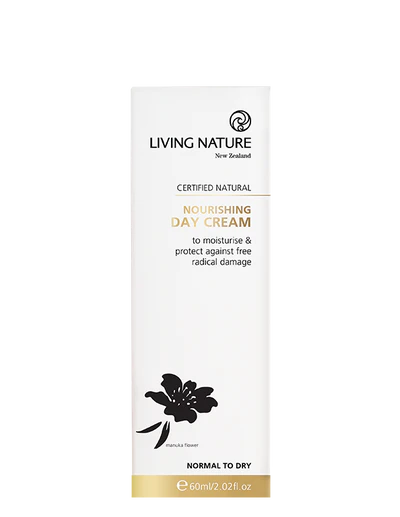 LIVING NATURE NOURISHING DAY CREAM 60ML Living Nature’s certified natural Nourishing Day Cream is a nutrient rich day cream to leave your skin soft, radiant and hydrated.  • Provides daily skin nourishment and protection against damaging free radicals • Leaves your skin soft, soothed and moisturised • Suitable for normal to dry skin • Certified natural • Made in New Zealand