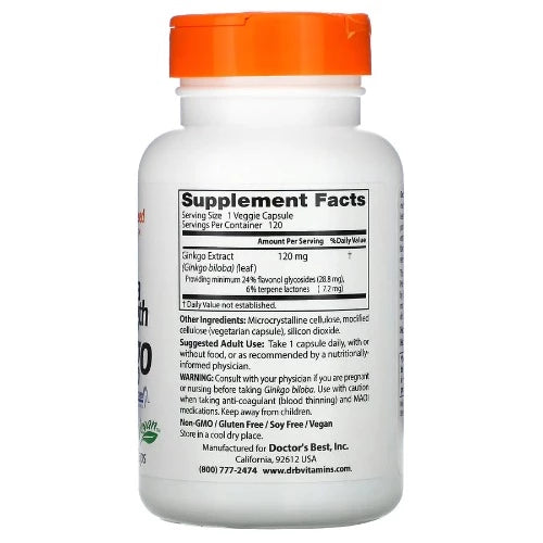 Doctor's Best Extra Strength Ginkgo helps support memory and brain capacity. It also helps support healthy mitochondrial and nerve cell function. This premium quality Ginkgo biloba is a standardized extract, guaranteed to contain minimum 24% flavonol glycosides and 6% terpene lactones, as verified by independent laboratory analysis.