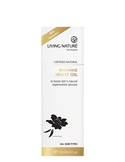 Living Nature’s certified natural Radiance Night Oil is an advanced antioxidant-rich night treatment, which works to improve the appearance of your skin while you sleep. • An award winning blend of 100% natural and 96% organic botanical oils • Boosts skins moisture levels while assisting to repair and rejuvenate for firmer, younger looking skin • Infused with the luxurious fragrance of fresh roses • Assists with skin concerns such as dull tired skin, dry skin, scars and wrinkles