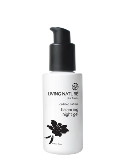 Living Nature’s certified natural Balancing Night Gel is a soothing, rejuvenating gel to balance the skin's natural oils and moisture content overnight.  • The lightweight gel formula hydrates without weighing skin down • Suitable for oily and combination skin • Certified natural • Made in New Zealand