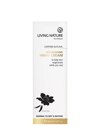 Living Nature’s certified natural Nourishing Night Cream is a nutrient rich moisturiser to deeply hydrate and restore skin while you sleep. • Increases moisture levels, plumping fine lines and leaving your skin soft and dewy • Works to restore elastin and collagen levels for firmer, younger-looking skin • Suitable for normal to dry and mature skin • Certified natural • Made in New Zealand