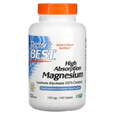 Doctor's Best High Absorption Magnesium, 100 mg, 240 Tablets Doctor's Best Magnesium provides a daily dose of high absorption magnesium without the gastrointestinal distress.  This superior formula with 100% chelated lysinate glycinate magnesium absorbs effectively to support muscle relaxation and optimum nerve function.