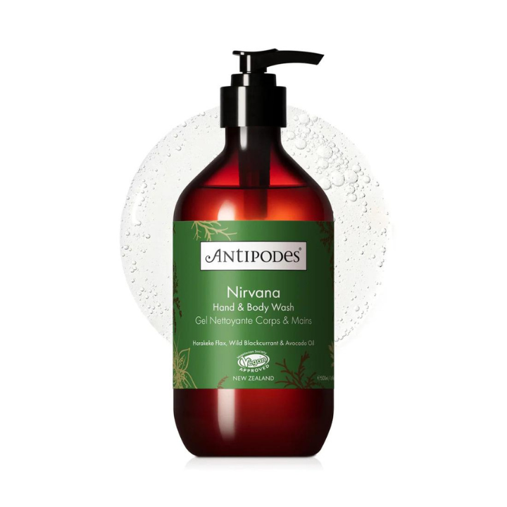 Antipodes Nirvana Hand & Body Wash 500ml 1st Stop, Marshall's Health Shop! Treat your skin to the ultimate unisex hand and body wash for your daily and nightly cleansing rituals. A moisturising mix of harakeke flax, wild blackcurrant, and avocado oils nourish as they cleanse, revealing energised, fresh, and thoroughly replenished skin.