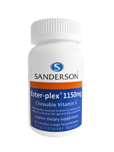 SANDERSON™ Ester-Plex® high strength chewable vitamin C contains natural metabolites to ensure optimum bio-availability to the body, so that the vitamin C is absorbed better than ordinary vitamin C. The vitamin C in Ester-Plex® is also buffered to reduce the chance of gastric upset.