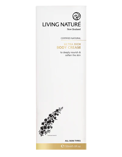 Living Nature's certified natural Ultra Rich Body Cream is a luxurious, nutrient-rich cream. Formulated with active Mānuka Honey for its humectant moisture-loving properties, Cupuacu and Murumuru butters to deeply nourish, and natural oils to soothe and condition the skin. Deliciously naturally scented, it’s the ultimate all over body treat to banish ‘crocodile skin’ and the ideal pre-summer moisturiser or for after-sun nourishment. Non-greasy but rich and rewarding!