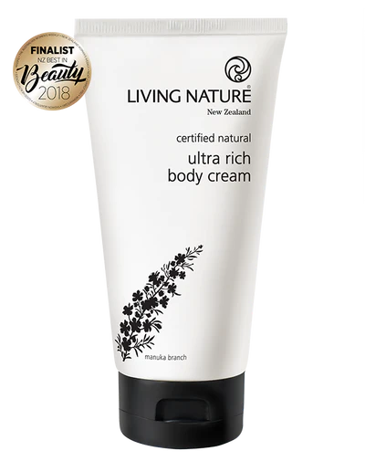 Living Nature's certified natural Ultra Rich Body Cream is a luxurious, nutrient-rich cream. Formulated with active Mānuka Honey for its humectant moisture-loving properties, Cupuacu and Murumuru butters to deeply nourish, and natural oils to soothe and condition the skin. Deliciously naturally scented, it’s the ultimate all over body treat to banish ‘crocodile skin’ and the ideal pre-summer moisturiser or for after-sun nourishment. Non-greasy but rich and rewarding!