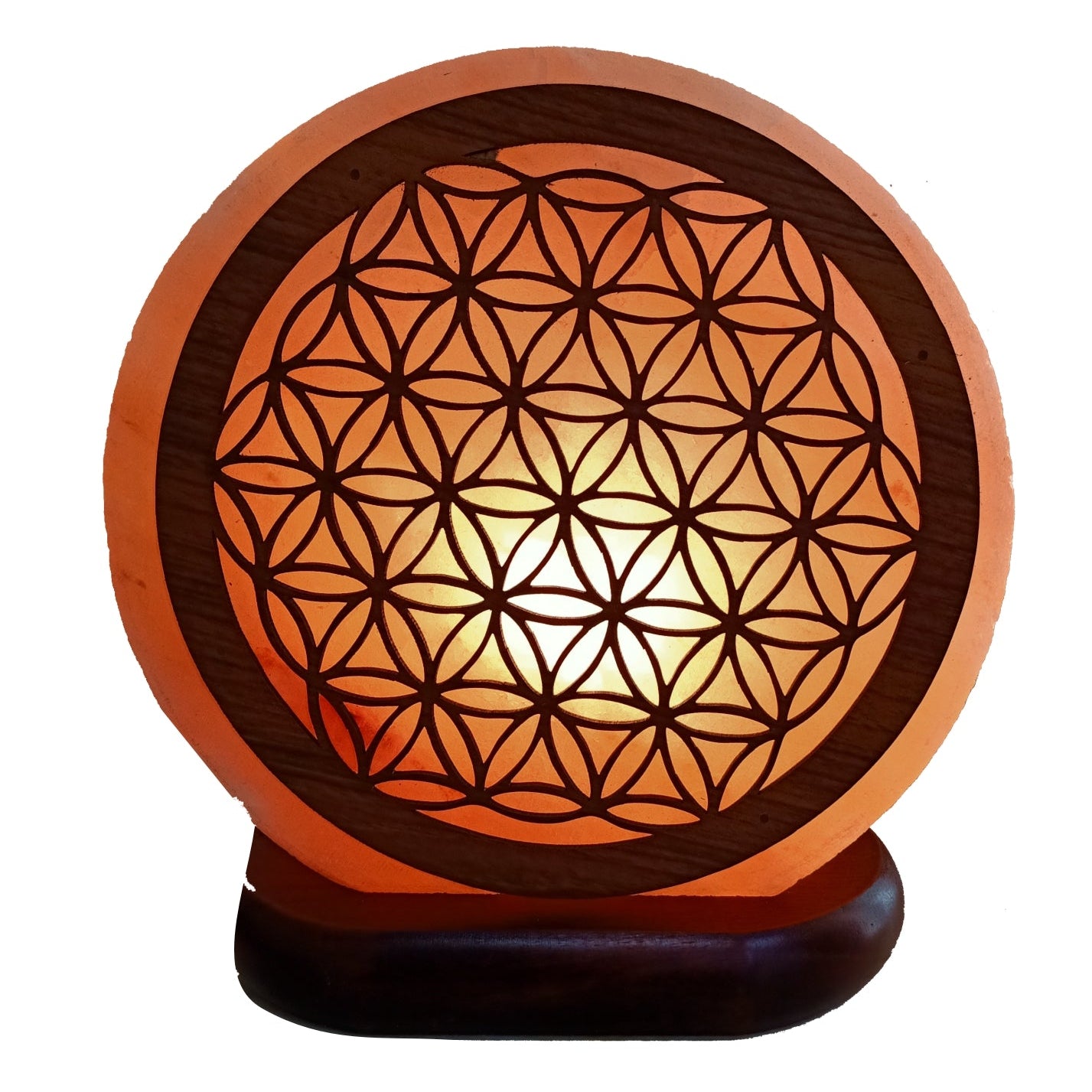 Himalayan Salt Lamp Flower of Life Design Authentic Himalayan Salt Lamp. Each item comes with an electric cable and a bulb. Lamp Diameter 20cm Base Diameter 17cm SKU: 985FL