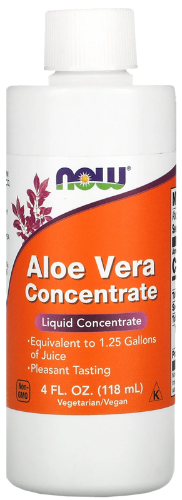 NOW Aloe Vera Concentrate 40:1 NON-GMO 118ml. What is Aloe Vera?  Aloe Vera offers a variety of nutrients, including vitamins, minerals, enzymes and amino acids. Aloe vera’s constituent mucopolysaccharides, also known as glycosaminoglycans (GAGs), are thought to be its active components. Scientific studies have indicated that aloe can help to support the body’s own healing processes. In addition, aloe vera has been shown to support a healthy digestive system.