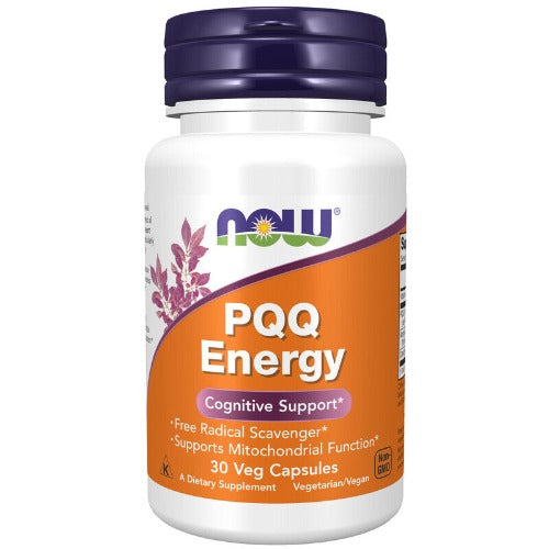 NOW Foods PQQ Energy 30 Veg Capsules What is PQQ Energy?  Mitochondria are the organelles that produce almost all of the cellular energy the body requires. While present in all cells, organs like the heart and brain are particularly dense with mitochondria due to their high energy demands. Pyrroloquinoline quinone (PQQ) is a B vitamin-like enzyme cofactor that supports the integrity of mitochondrial structures and supports the generation of new mitochondria within cells. 