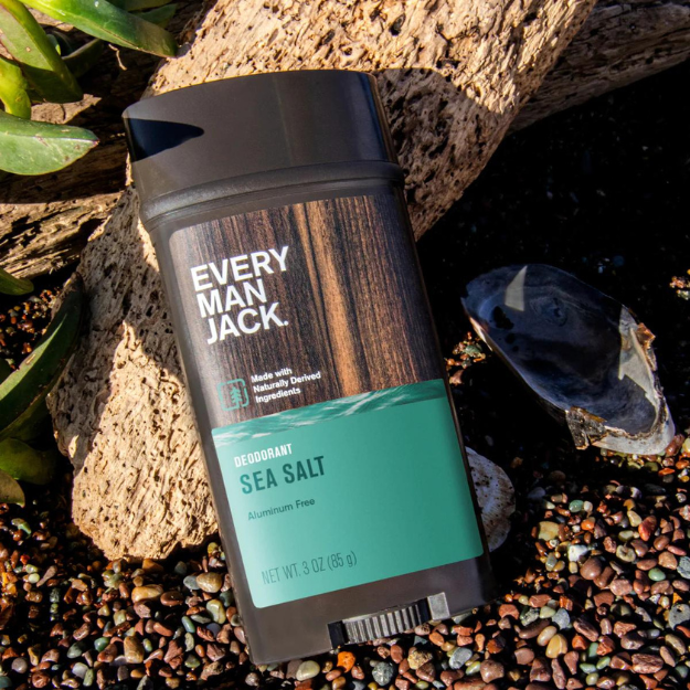 Every Man Jack Deodorant Sea Salt 85g 1st Stop, Marshall's Health Shop! On the list of freshest all-time scents, Sea Salt tops the charts. Sea Minerals and zesty Citrus combine to wake you up like a blast of morning ocean mist. Stink less, feel fresh. Experience the all-day odor protection of our aluminium free deodorant, made with clean ingredients & insanely fresh scents.