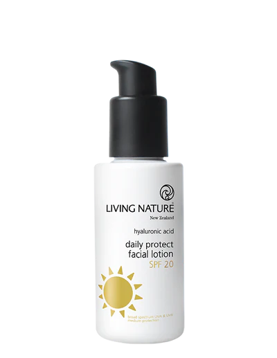 Living Nature’s new Daily Protect Facial Lotion offers broad spectrum SPF 20 UVA and UVB protection. The dual effect serum-like formula feeds the skin with powerful ingredients including Hyaluronic Acid, organic Aloe Vera and antioxidant hero Vitamin E. Organic Coconut Oil and Shea Butter provide an infusion of moisture and hydration while reducing inflammation. With a light-as-air skin feel and no white cast, Daily Protect Facial Lotion is designed to wear alone or layered under makeup.