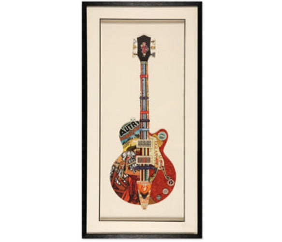 Kaku Guitar Red Collage Art with Black Frame