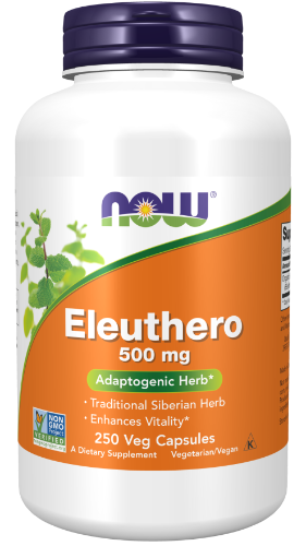 NOW Foods Eleuthero 500mg 250 Veg Capsules 1st Stop, Marshall's Health Shop!  Eleuthero root (Eleutherococcus senticosus) has been used traditionally as an adaptogen, which is a compound that supports the body's natural ability to adapt to stress of everyday life.* Eleuthero root is known to possess numerous bioactive constituents, including its characteristic profile of eleutheroside compounds.*