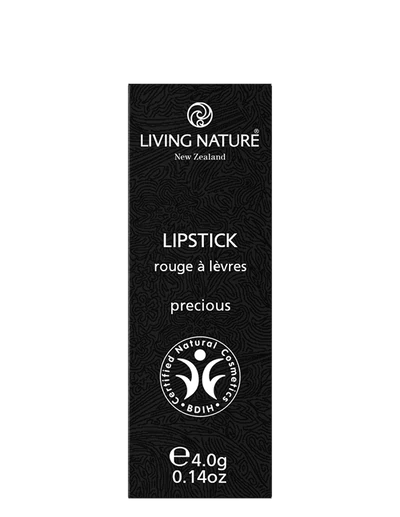 LIVING NATURE LIPSTICK - PRECIOUS Be sleek and sophisticated in Living Nature’s certified natural Precious lipstick, a soft, creamy nude-pink shade which provides a subtle glamour to your makeup. Formulated with the highest quality, all natural ingredients, Precious hydrates and rejuvenates lips while providing long-lasting luscious colour.